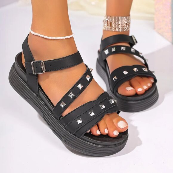 Studded Platform Open Toe‎ Sandals - Picture 2 of 4